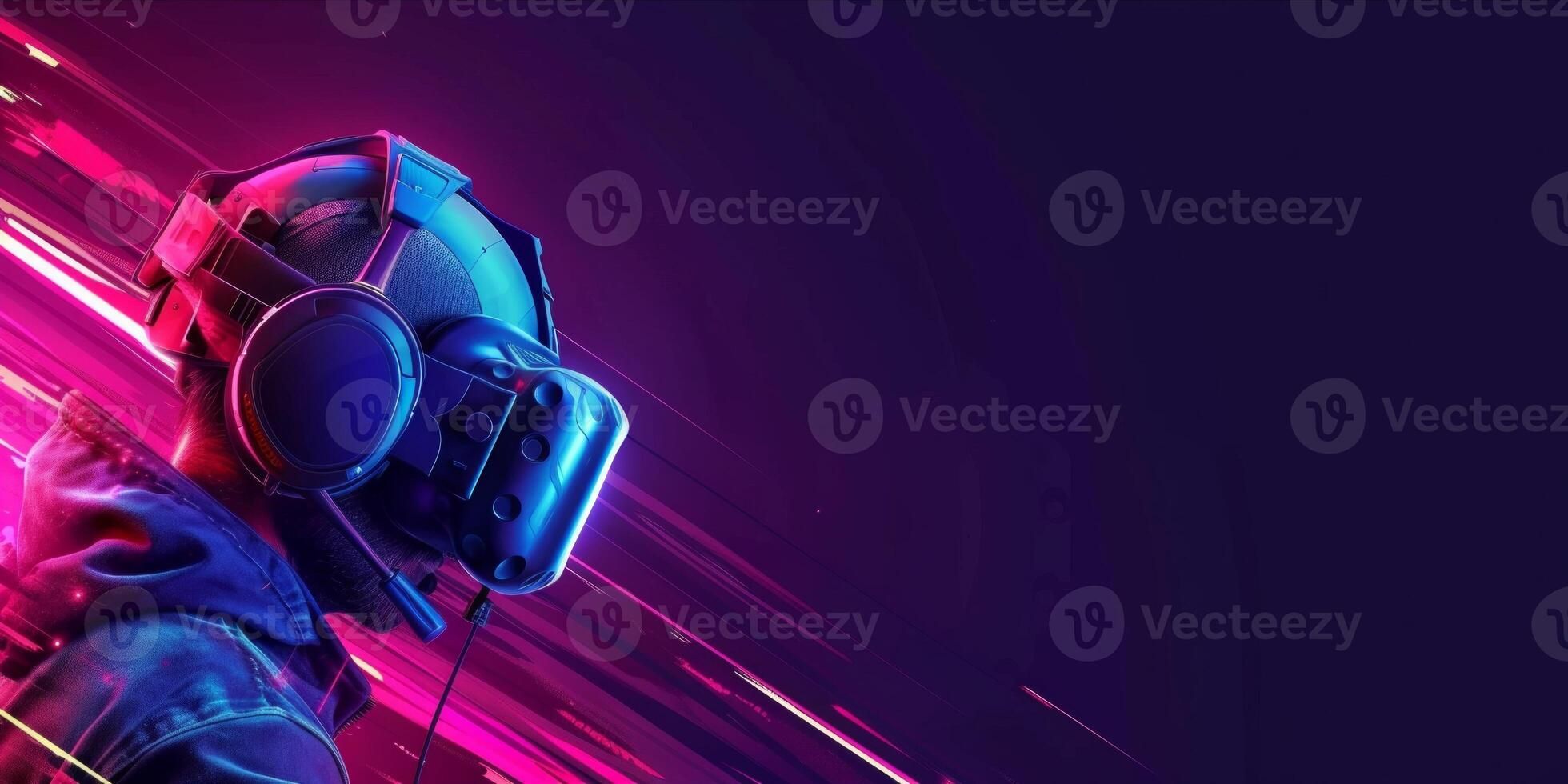 AI generated Futuristic esport background for gaming live streaming. Esport game tournament competition neon banner