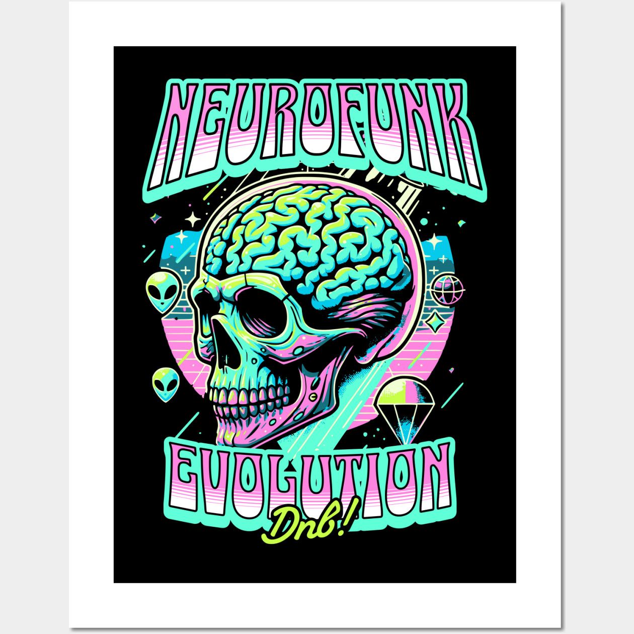 Neurofunk – Dnb Evolution (lime|pink) Wall And Art Print