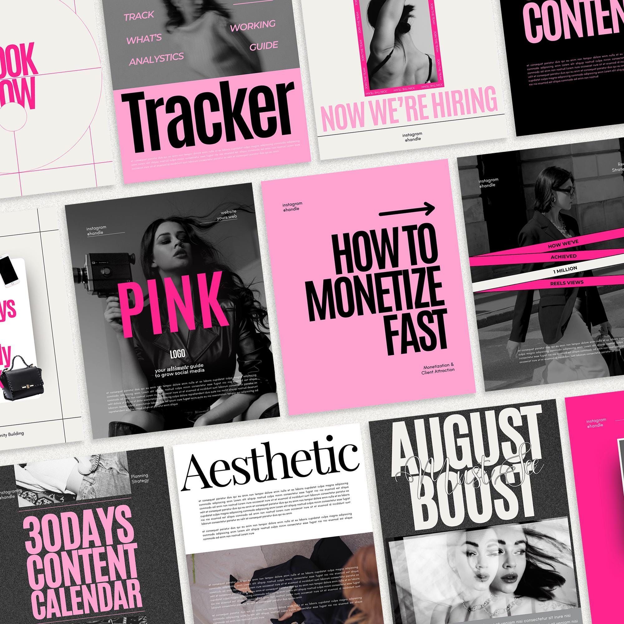 🌸 Chic Pink and Gray Canva Templates for Social Media Marketing Agency