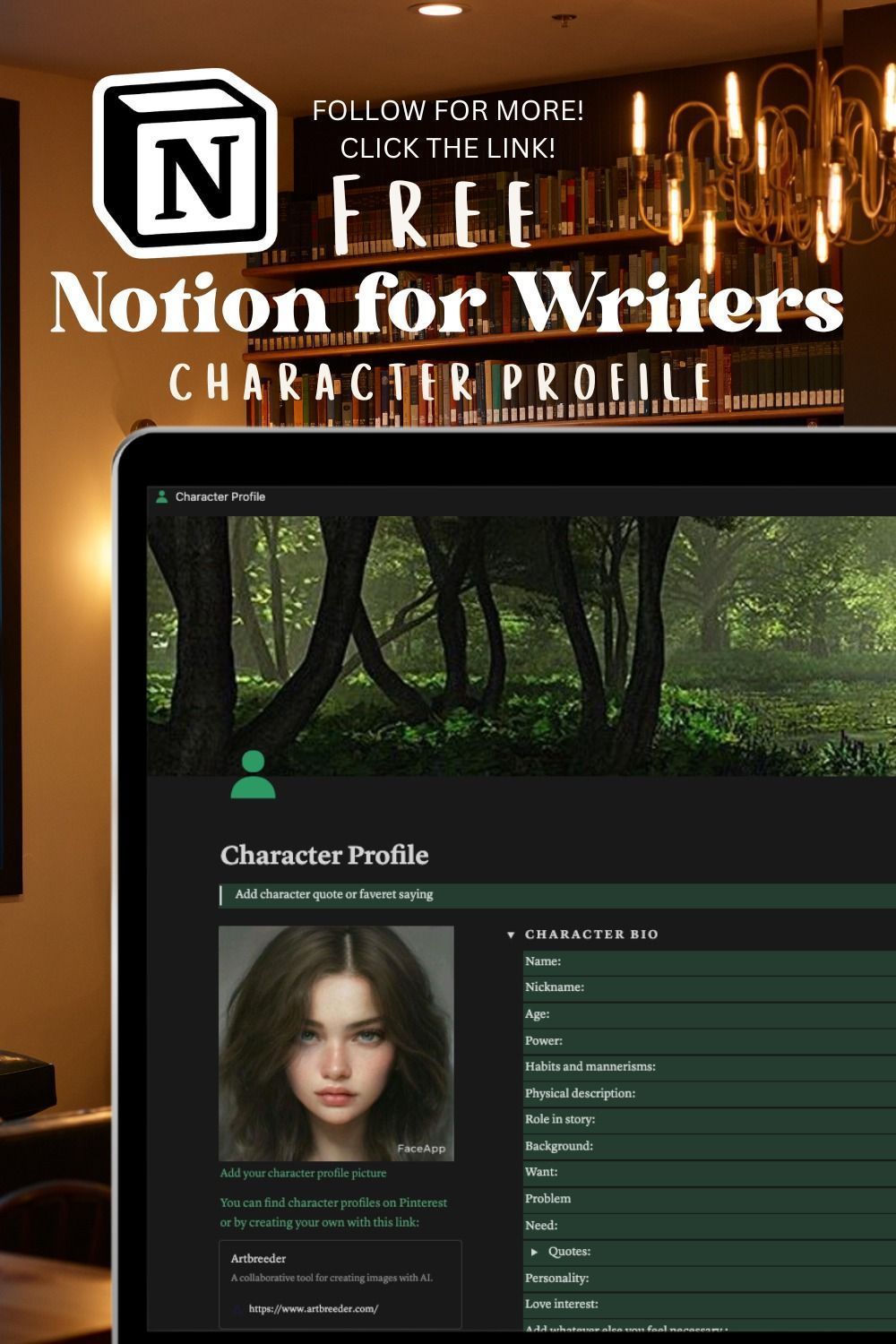 Notion Character Profile Template for Writers