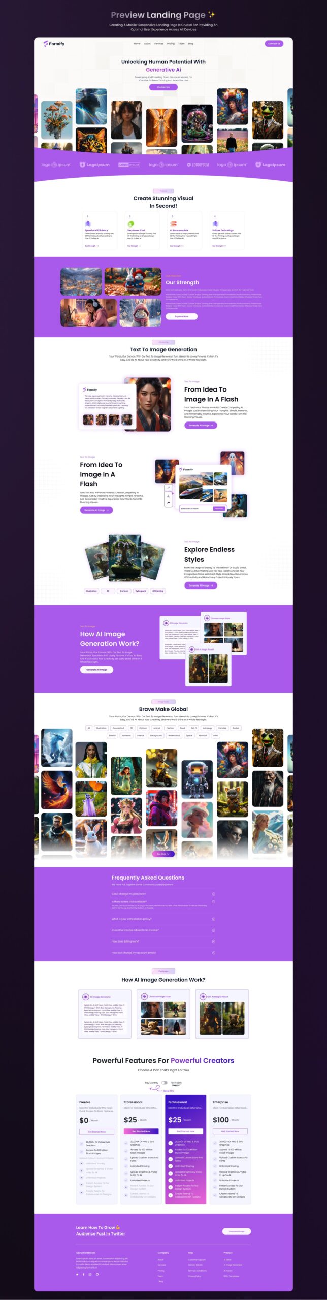 Creative AI Image Generator Landing Page UX UI design – Dhruvik Sheta