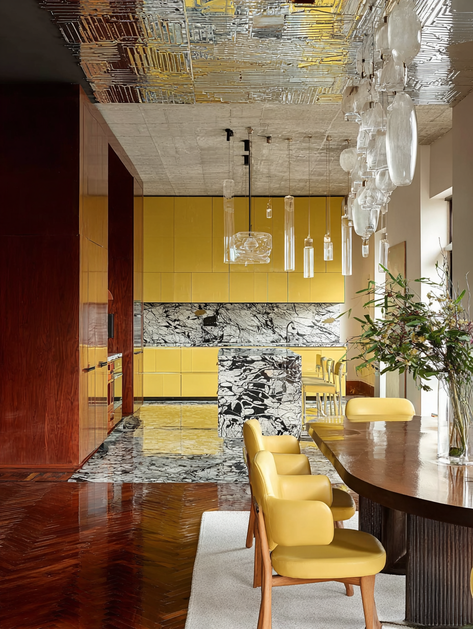 Bold Yellow Luxury Kitchen Design · High-End Custom Cabinets & Marble Island | Urban Vista Cabinets