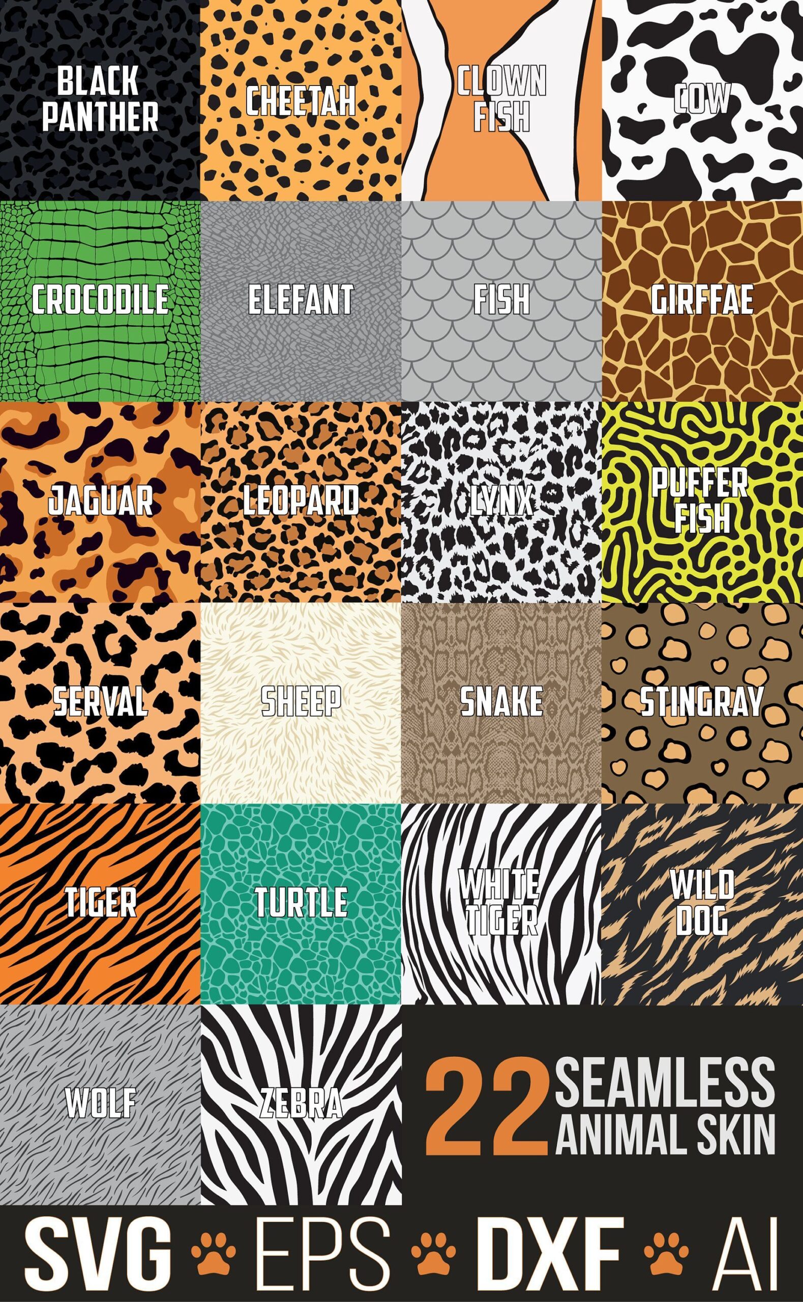 Animal Seamless Patterns SVG, Animal Print SVG, Leopard SVG, Animal Skin Svg
