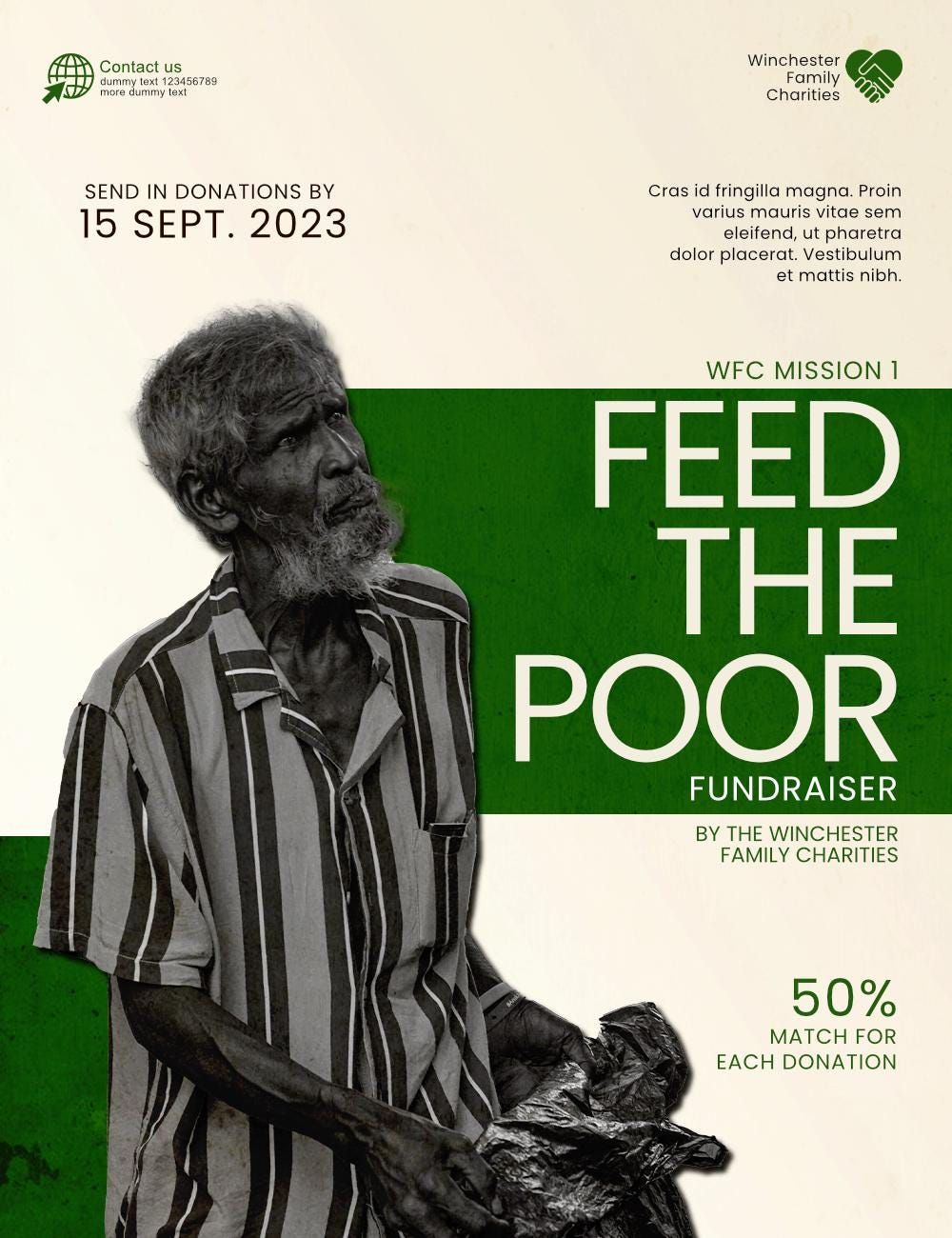 Modèle de flyer modifiable pour un événement caritatif « Feed The Poor » pour les réseaux sociaux et impression (fichiers PSD et Affinity)