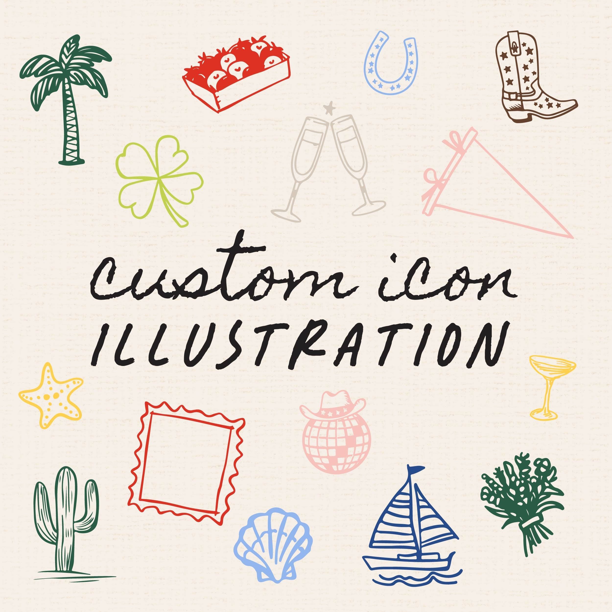 Custom Icons | Personalized Hand-Drawn Illustrations for Wedding Invitations, Menus, Bachelorette |