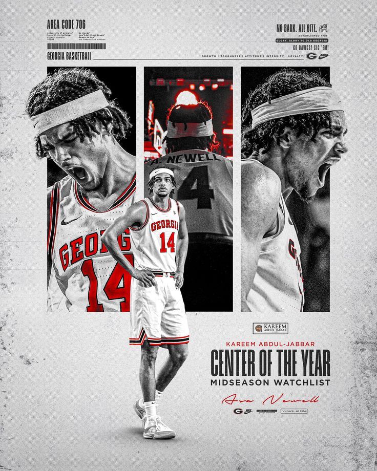 Georgia Bulldogs Basketball Poster | Kareem Abdul-Jabbar Center Watchlist | NCAA Art
