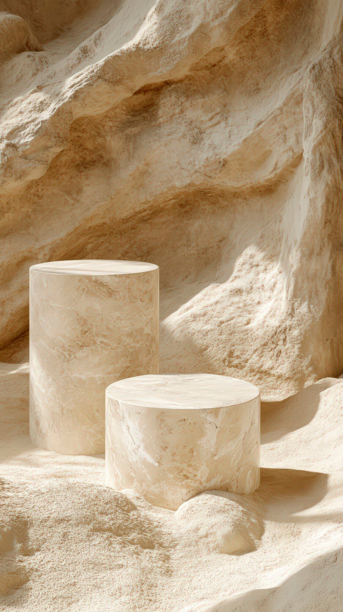 Marble podium for product showcase with scenery background | AI-generated image