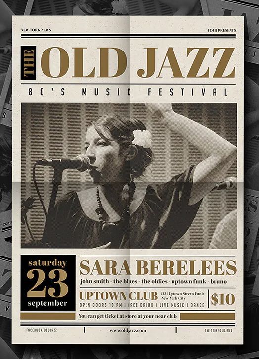 Vintage Jazz Poster PSD Template