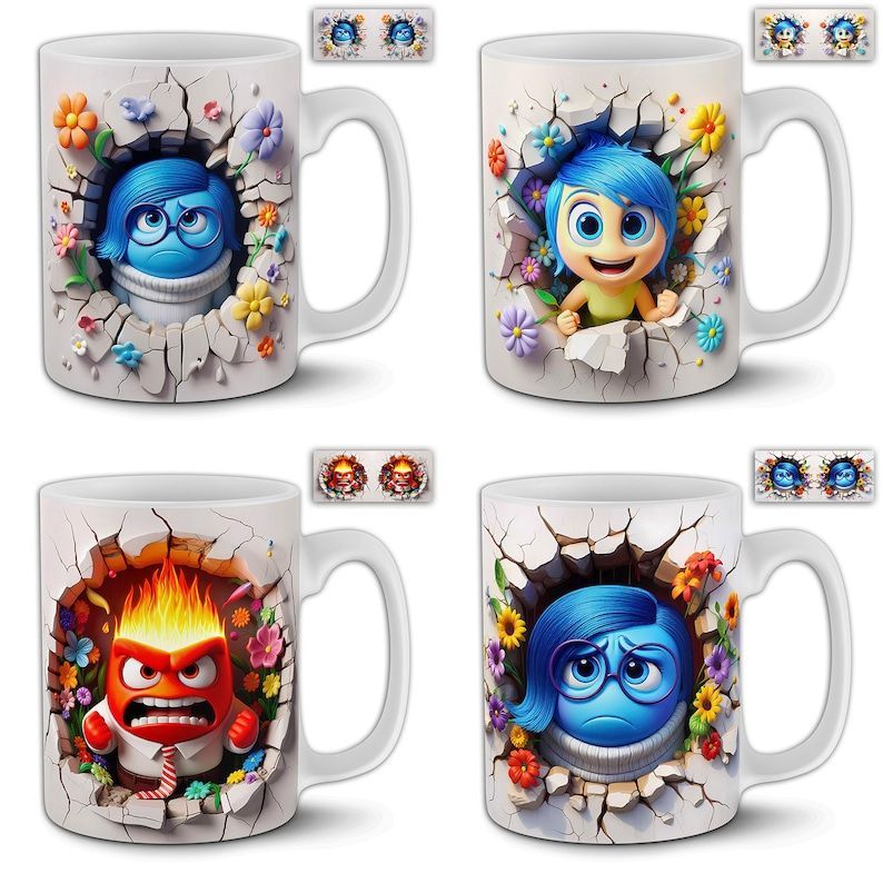 20 Cartoon Emotion Mug Designs: Sublimation PNG Wraps