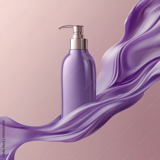 AI-Generated Cosmetic Pump Bottle Mockup with Flowing Fabric on Pink Background