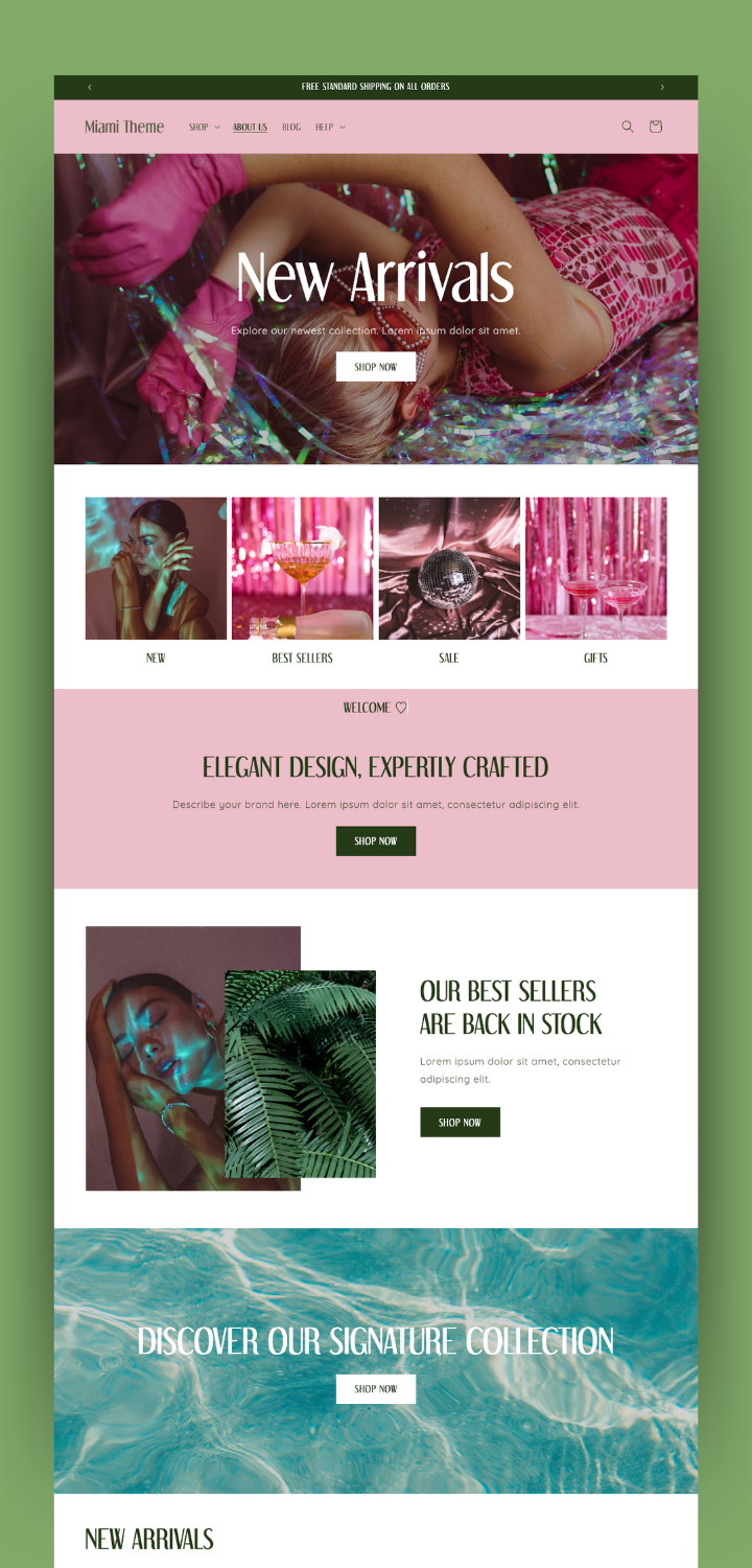 Minimalist, Aesthetic Shopify Theme, Luxury Website Design, Ecommerce Template, Pink, Green, Etsy