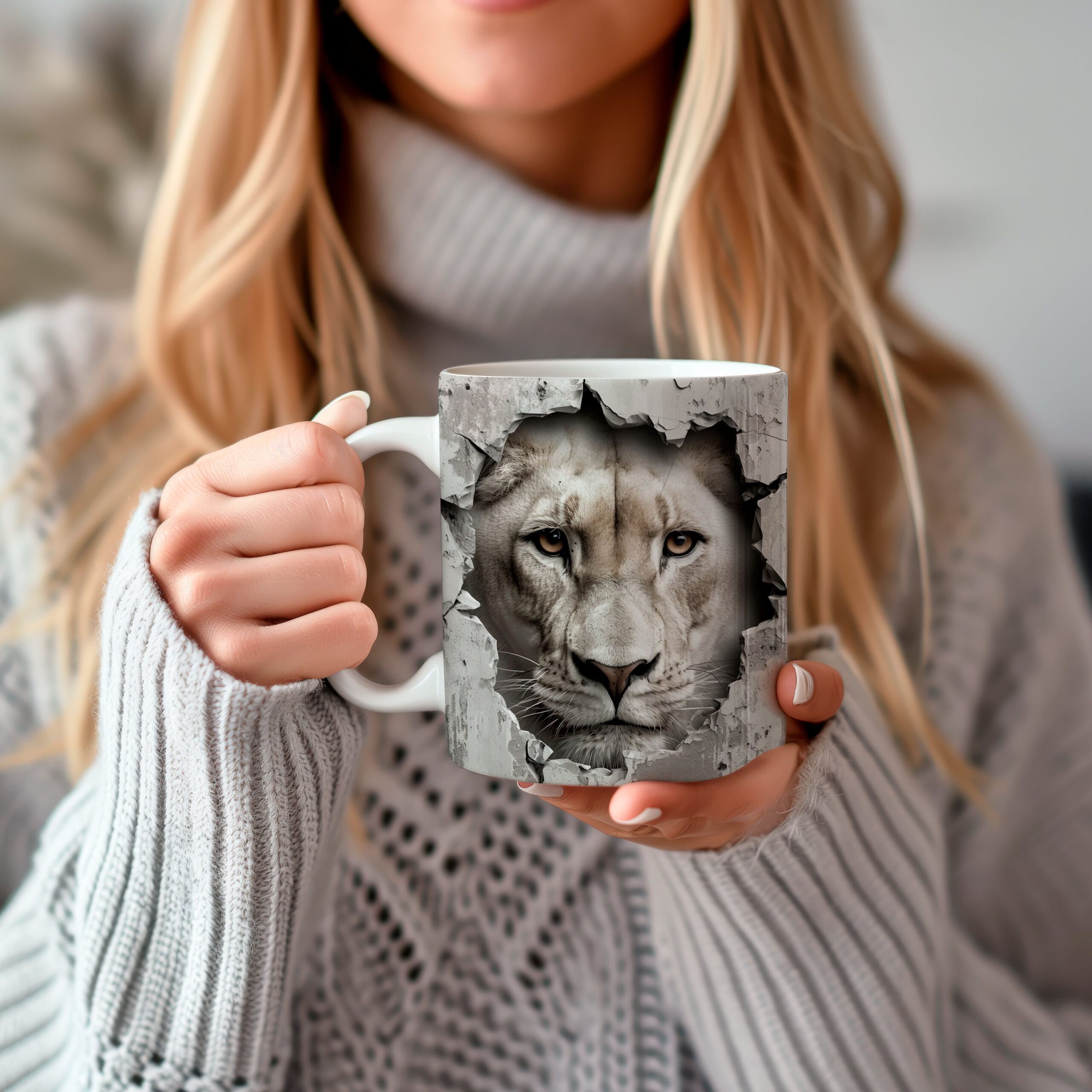 3D Lion Mug Sublimation, 3d Cracked Wall Hole Design, 11-15 Oz Mug Template, PNG Digital Download. – Etsy