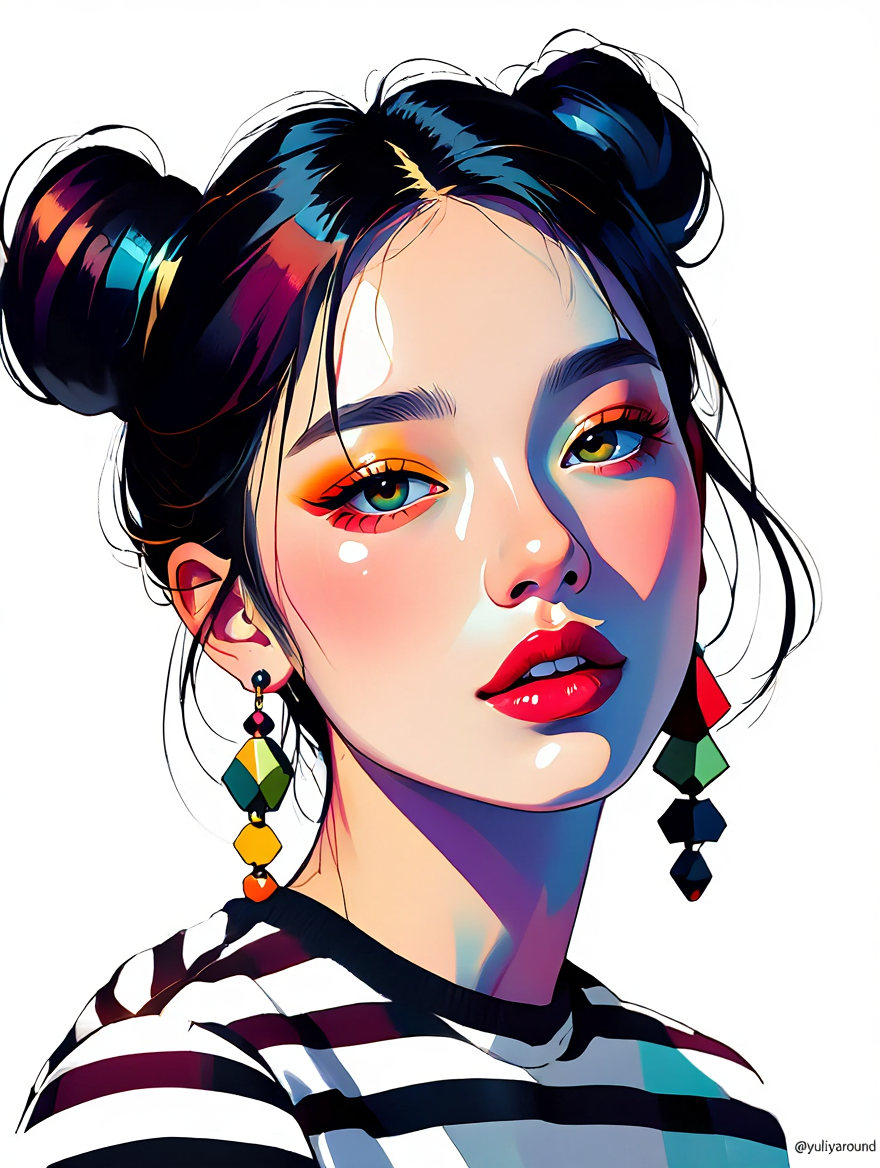 Beautiful young woman T-shirt design Abstract art Wallart Printable painting Digital art Print