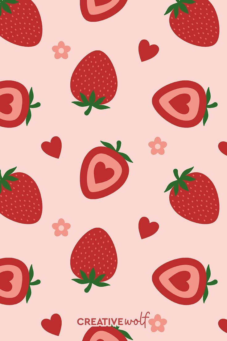 Strawberry Lovers Floral Pattern on Pastel Pink Background