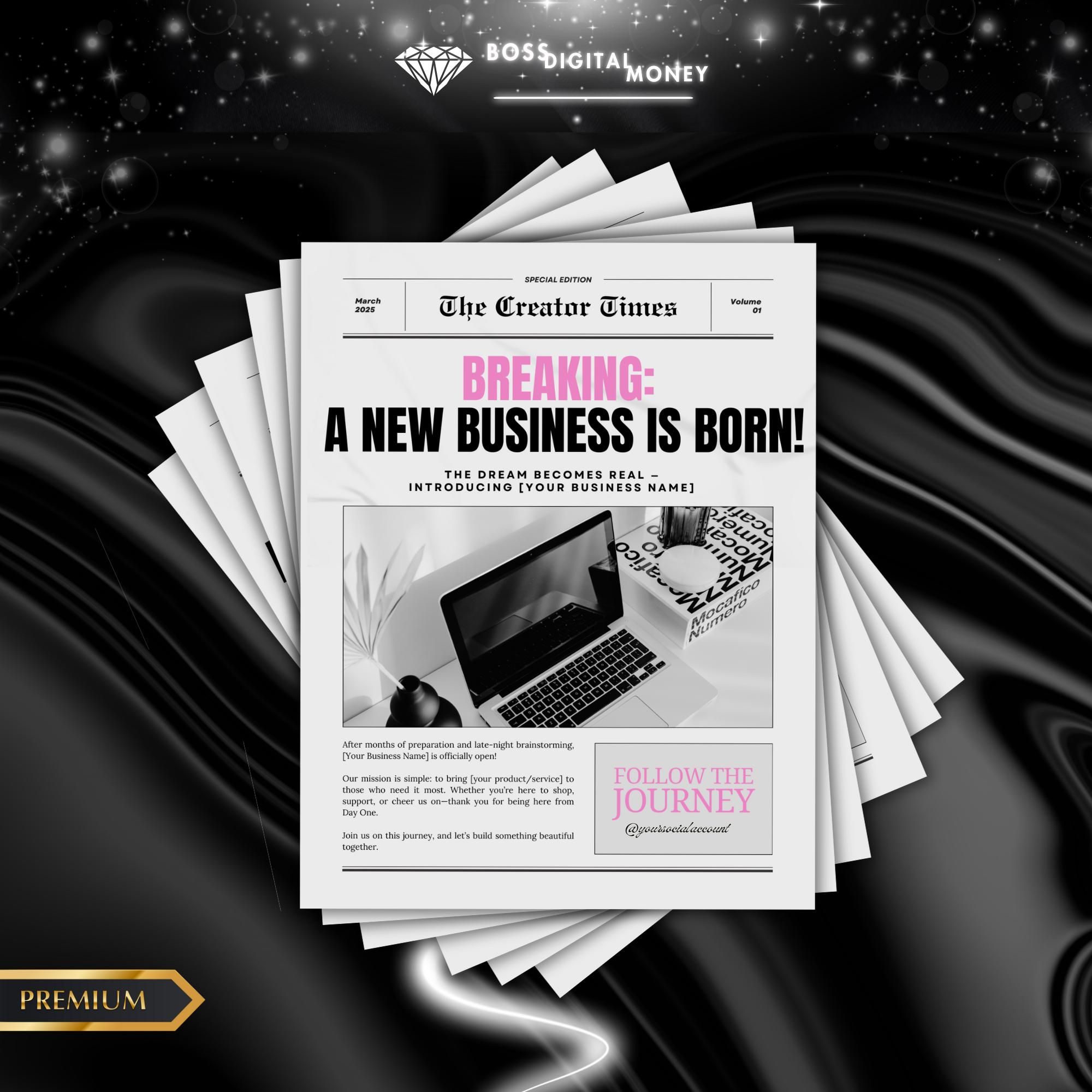 Modèle de journal DIY pour le lancement d’une entreprise : Flyer modifiable sur toile (téléchargement numérique)