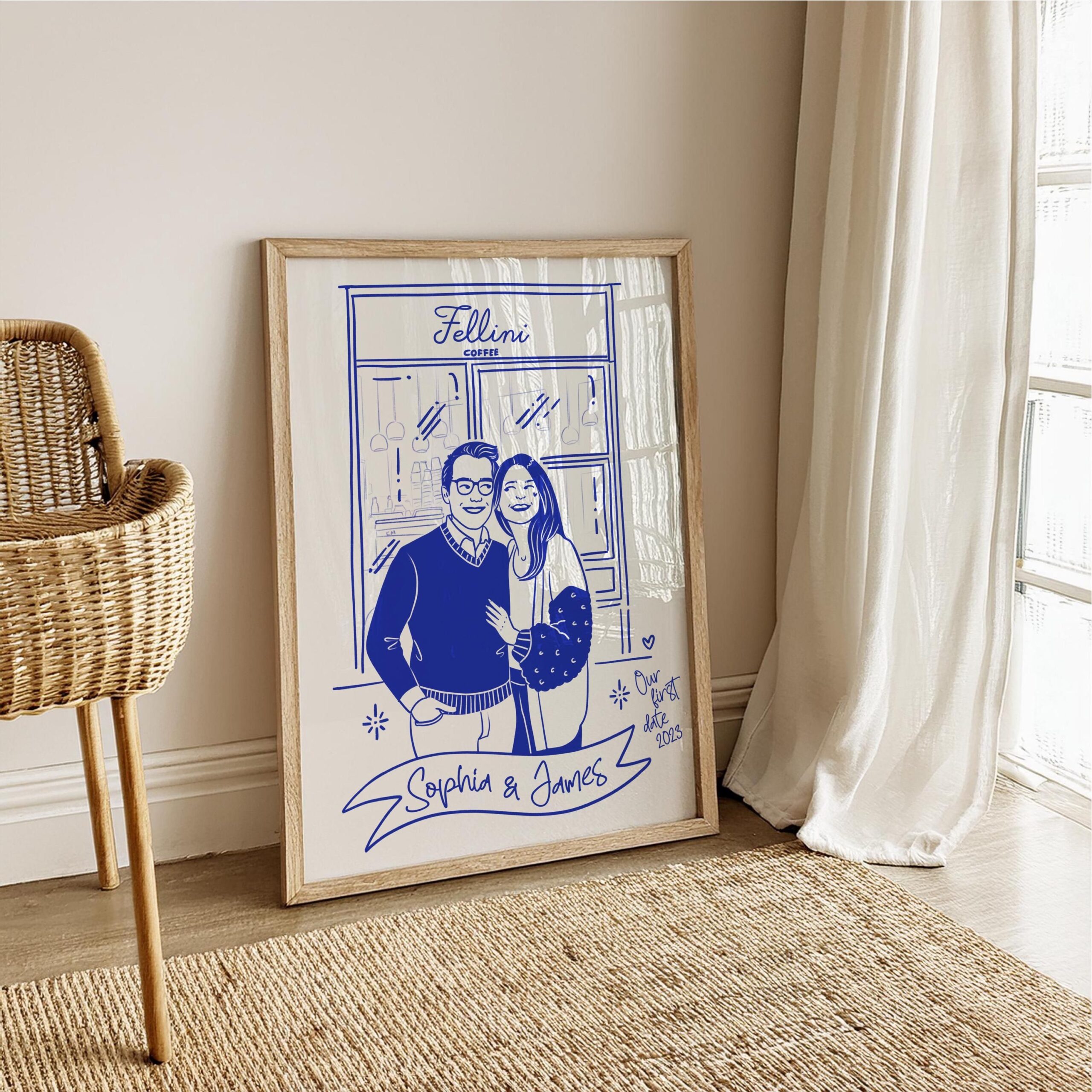 Illustration personnalisée premier rendez-vous – Portrait de couple dessiné à la main (téléchargement numérique)