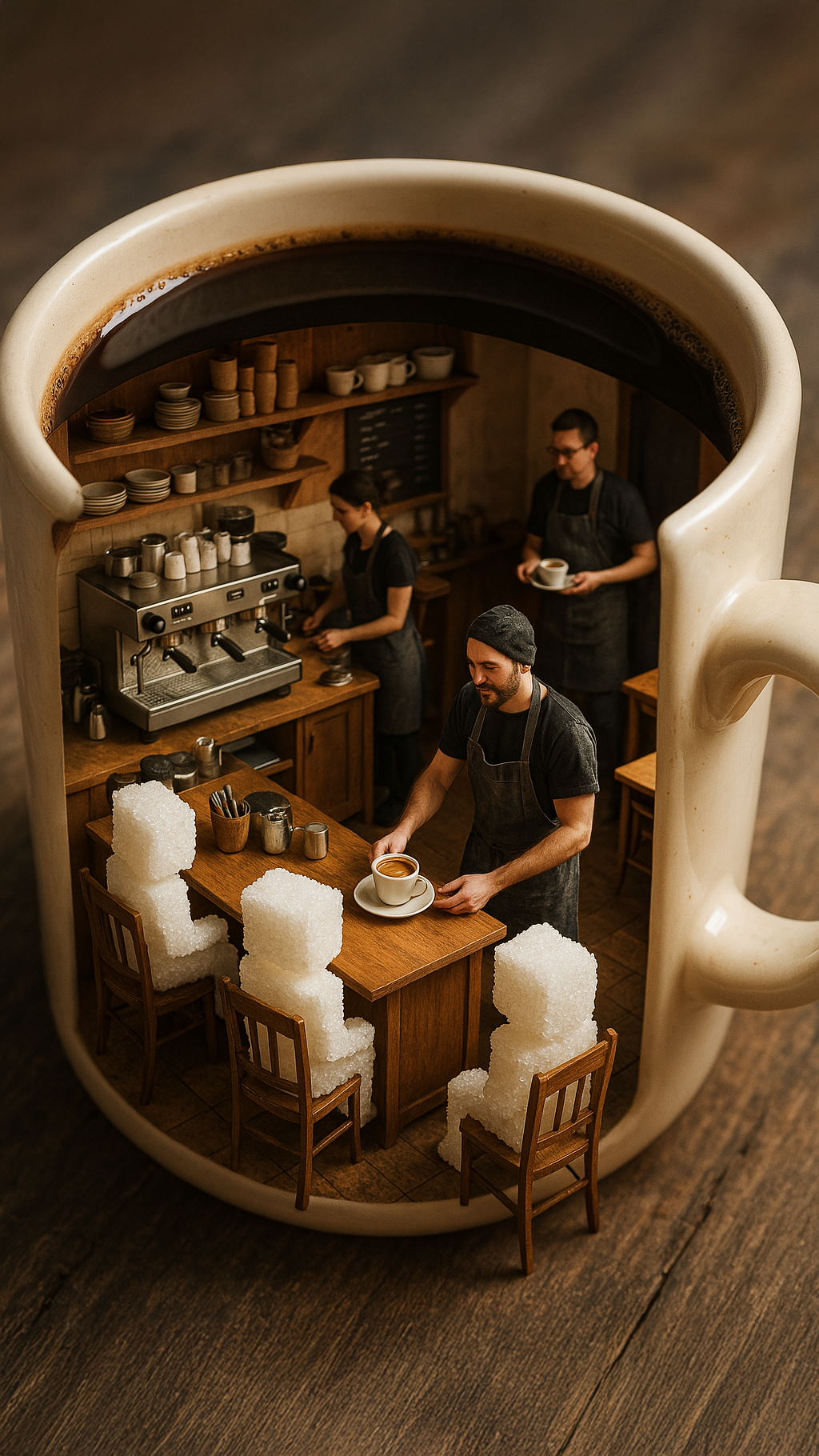 Tiny café vibes inside a coffee mug ☕🍬 — cozy, creative, and perfect for phone wallpapers, reels