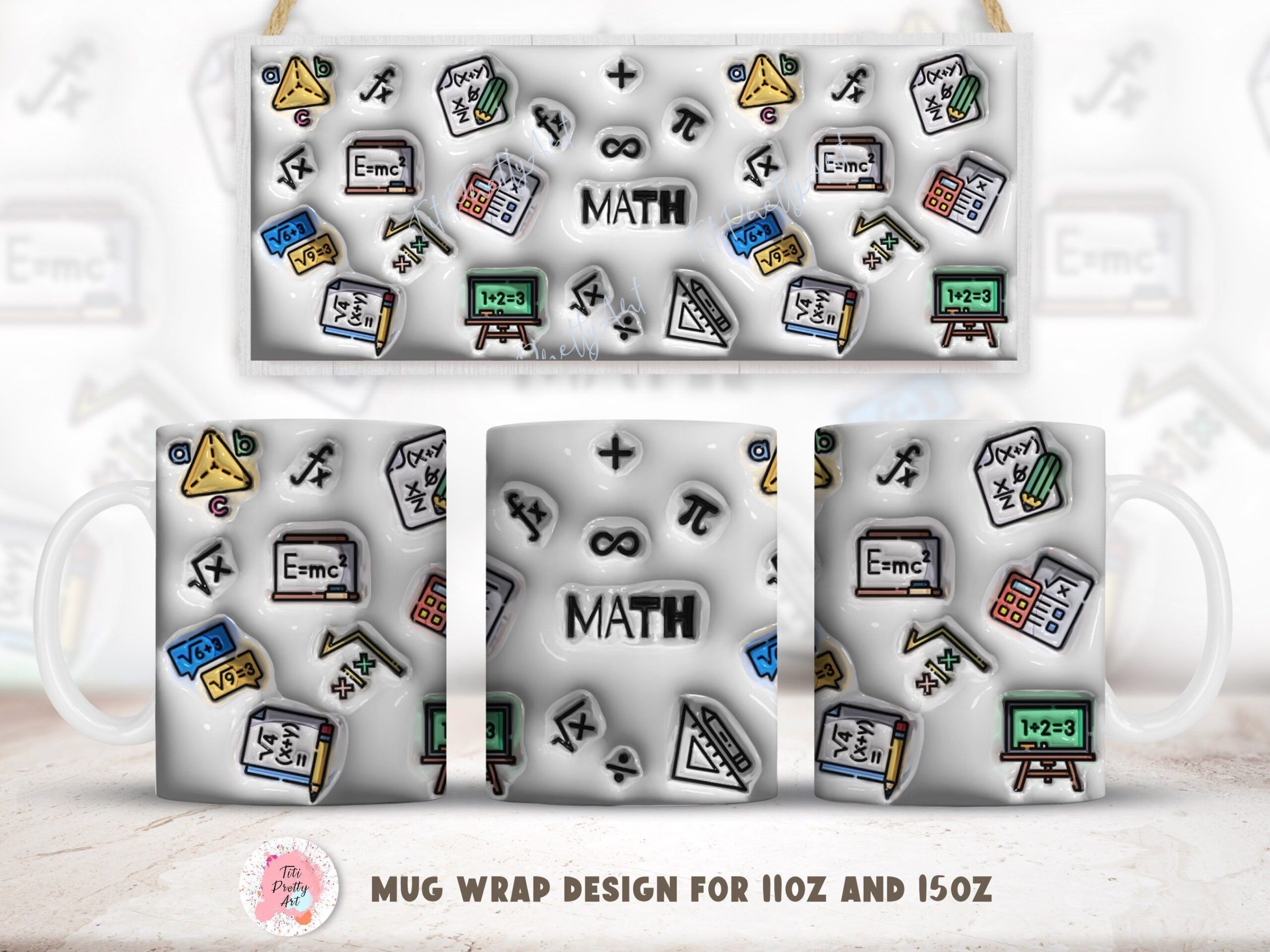 3D Inflated Math Mug Wrap Sublimation Design Full Wrap Mug – Etsy