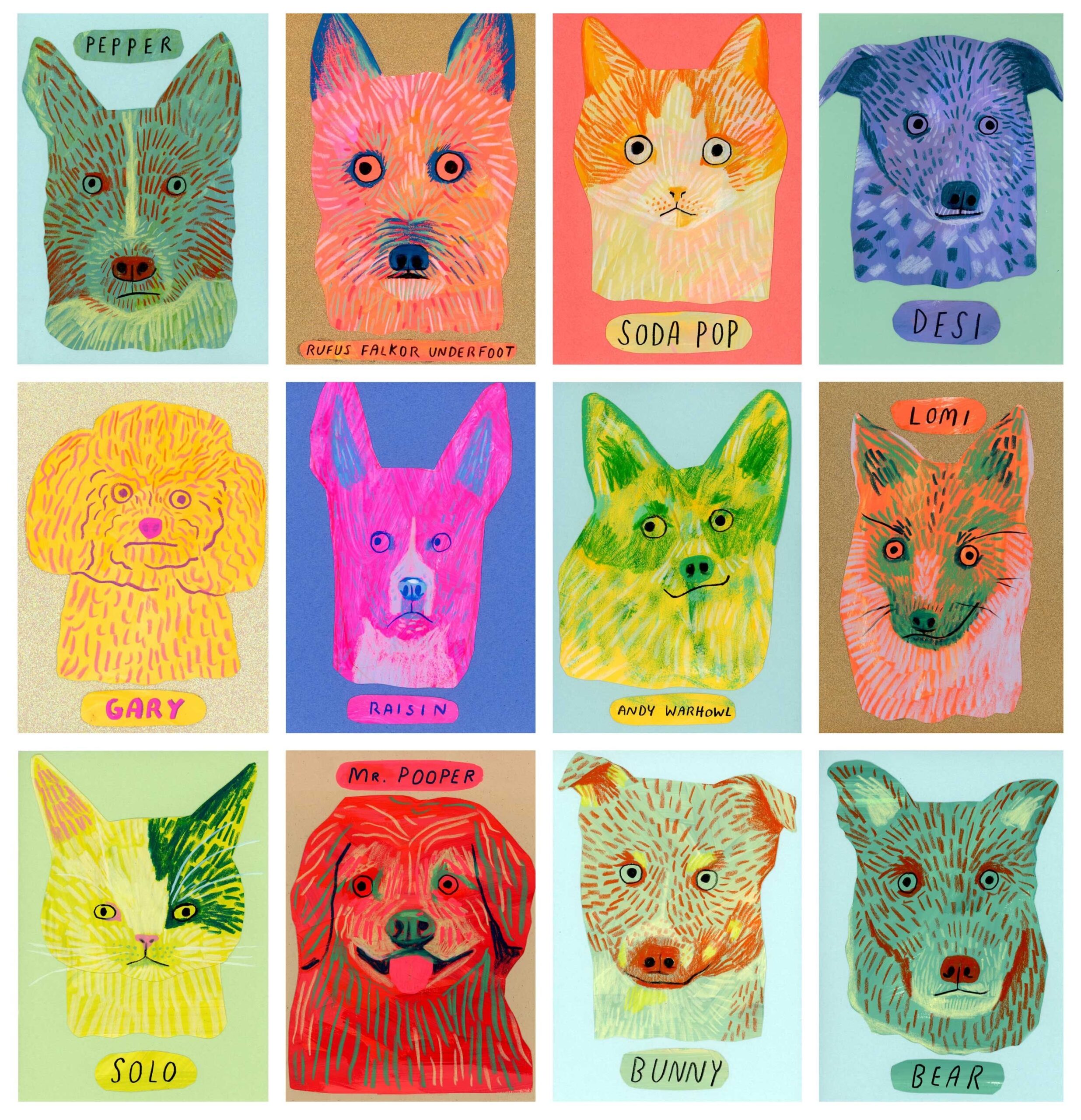 Portrait d’animal de compagnie original personnalisé, portrait de chien amusant et ludique, dessin technique mixte 5 x 7