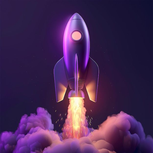 🔎A purple rocket flying in the sky with the words rocket | Premium AI-generated