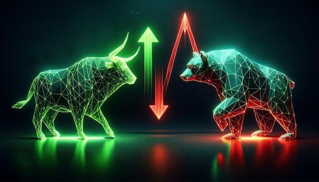 Neon bull and bear market indicators | Premium AI-generated image