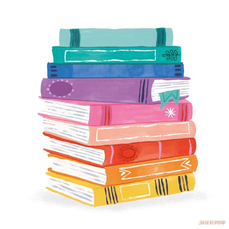 Rainbow book stack hand painted illustration by Sarah Richmond Design.