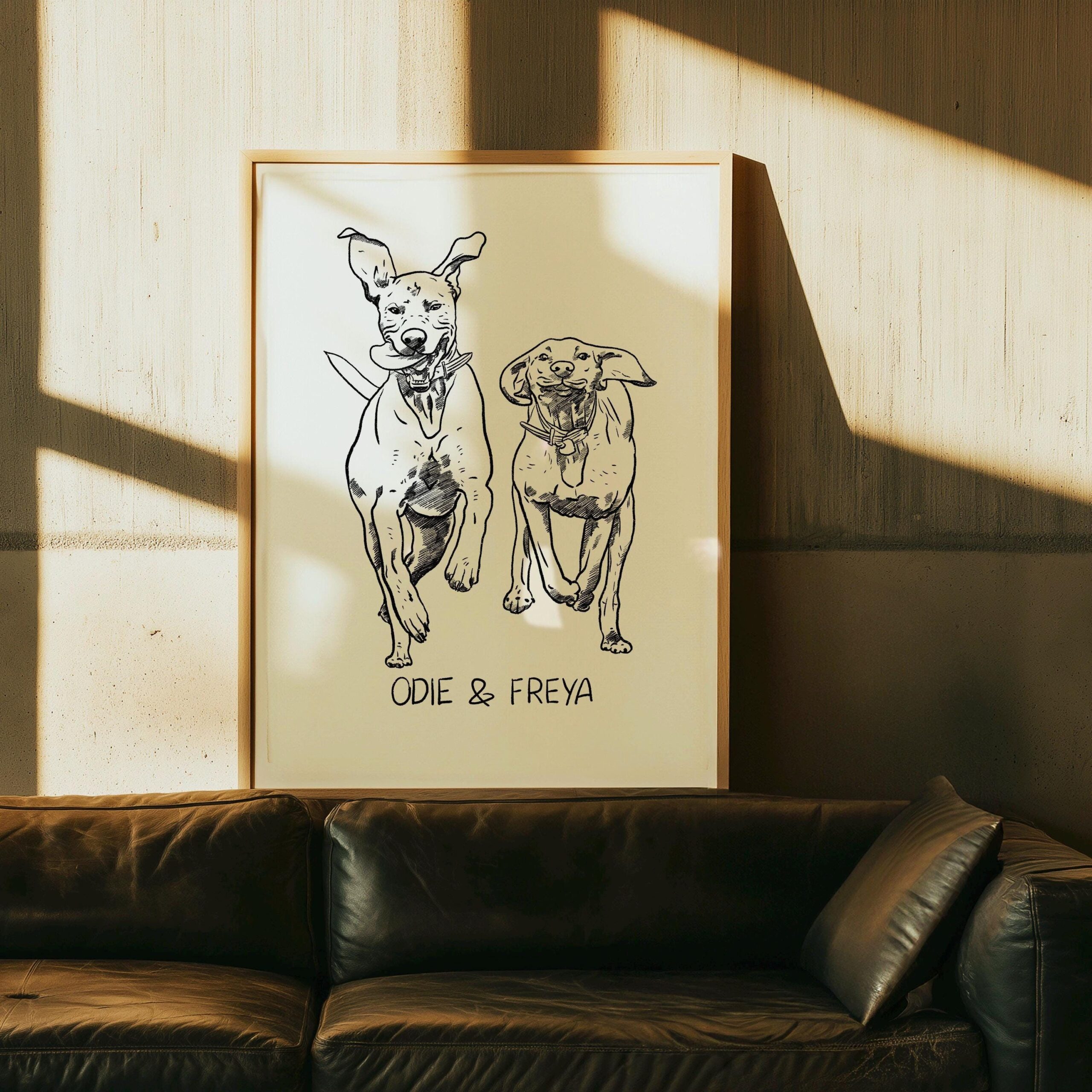 Portrait d’animal de compagnie personnalisé pour deux animaux de compagnie, portrait de chien personnalisé, dessin au trait mignon pour animal de compagnie, idées cadeaux, animal de compagnie mal dessiné, griffonnage dessiné à la main