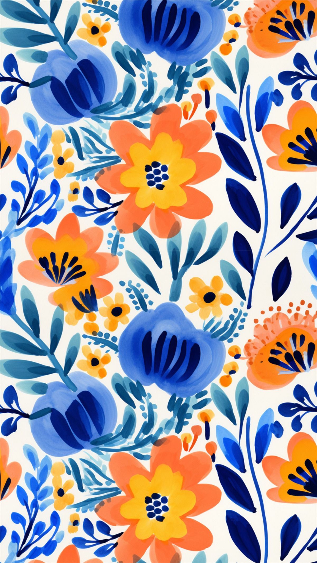 Ditsy Mod 02 Flowers Digital Papers, Seamless Pattern