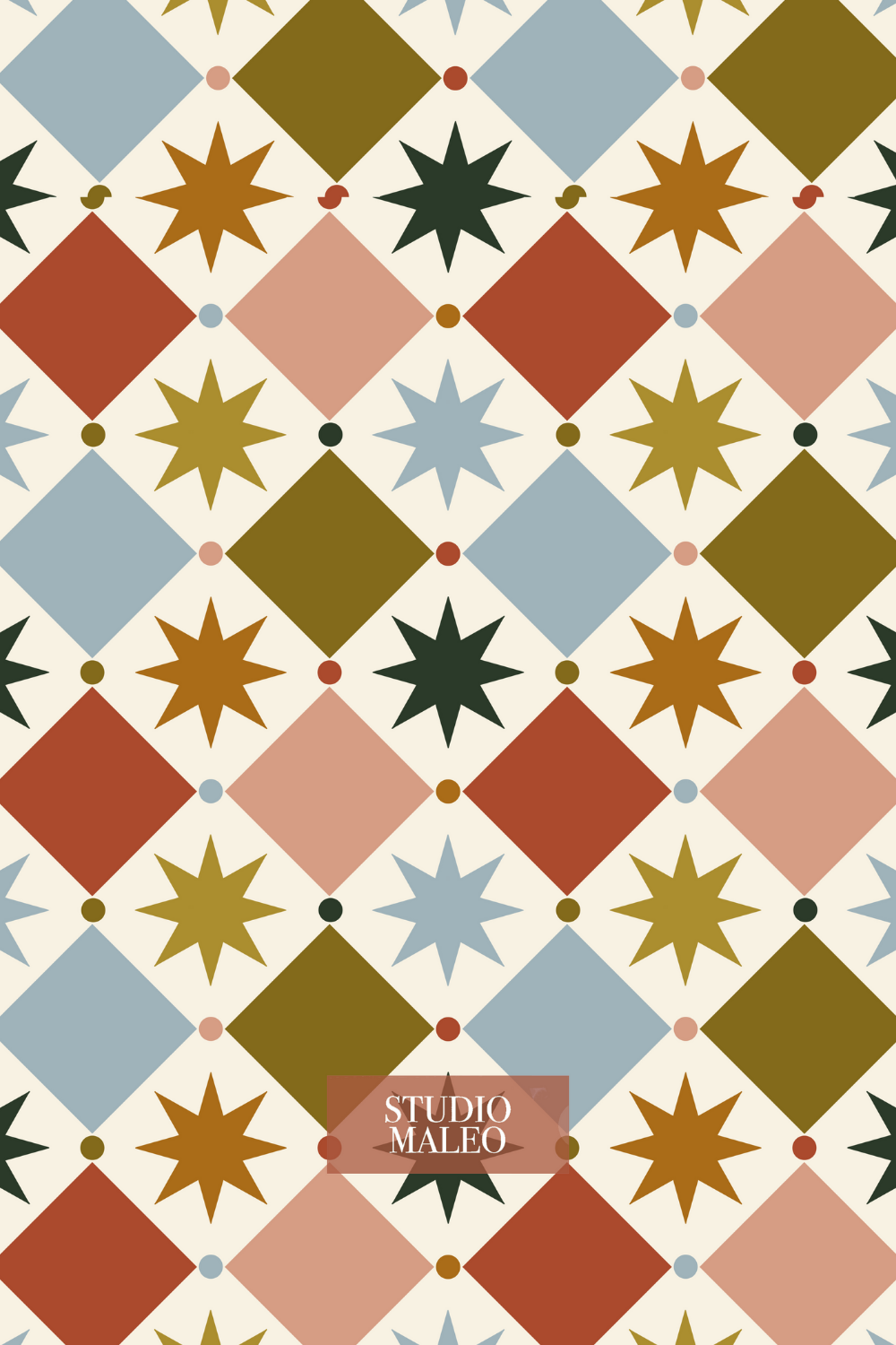 Fabric and Wallpaper – Geometric diamond star retro boho abstract folk art motif studiomaleo