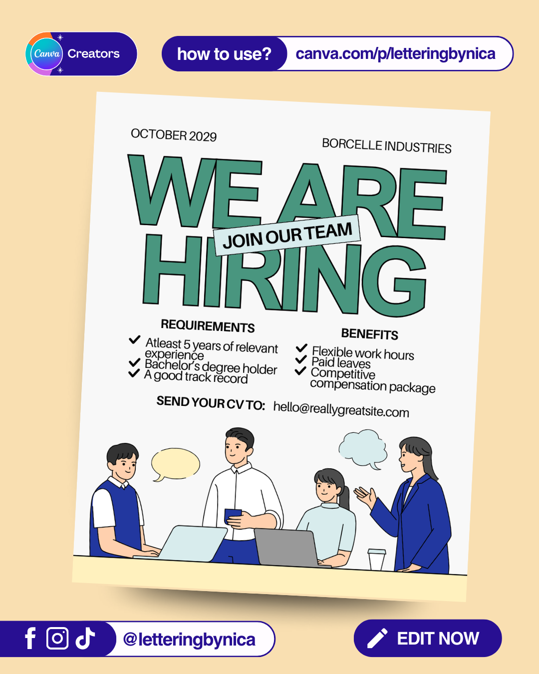 ✨ Modern Company Hiring Poster | Editable Canva Poster Templates ✨