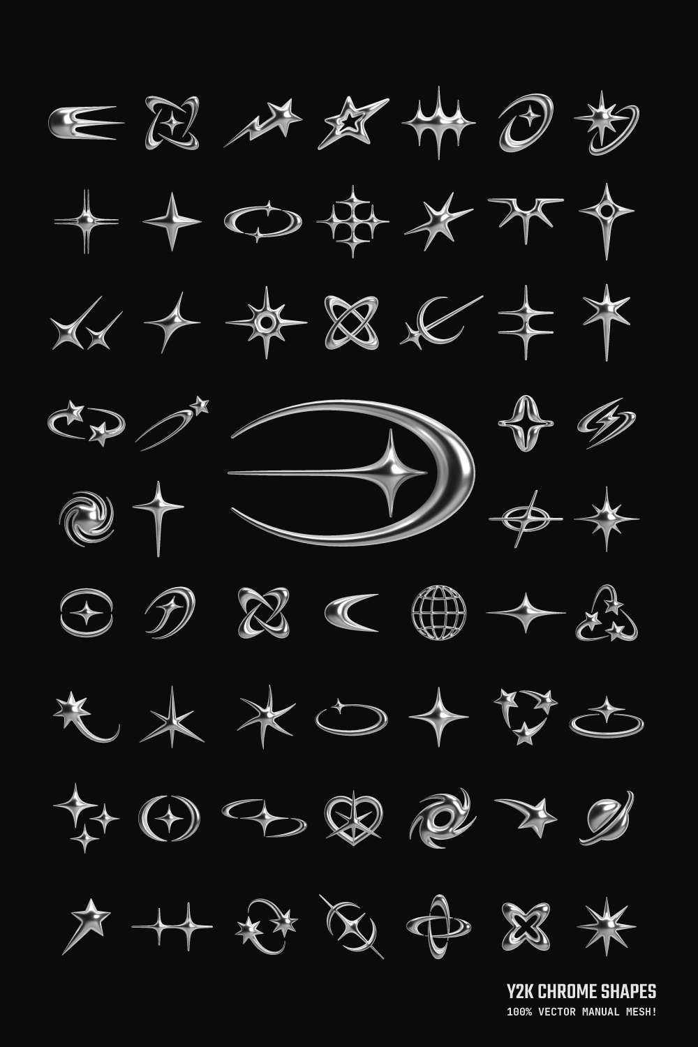 Y2K Chrome Vector Shapes — Futuristic Collection