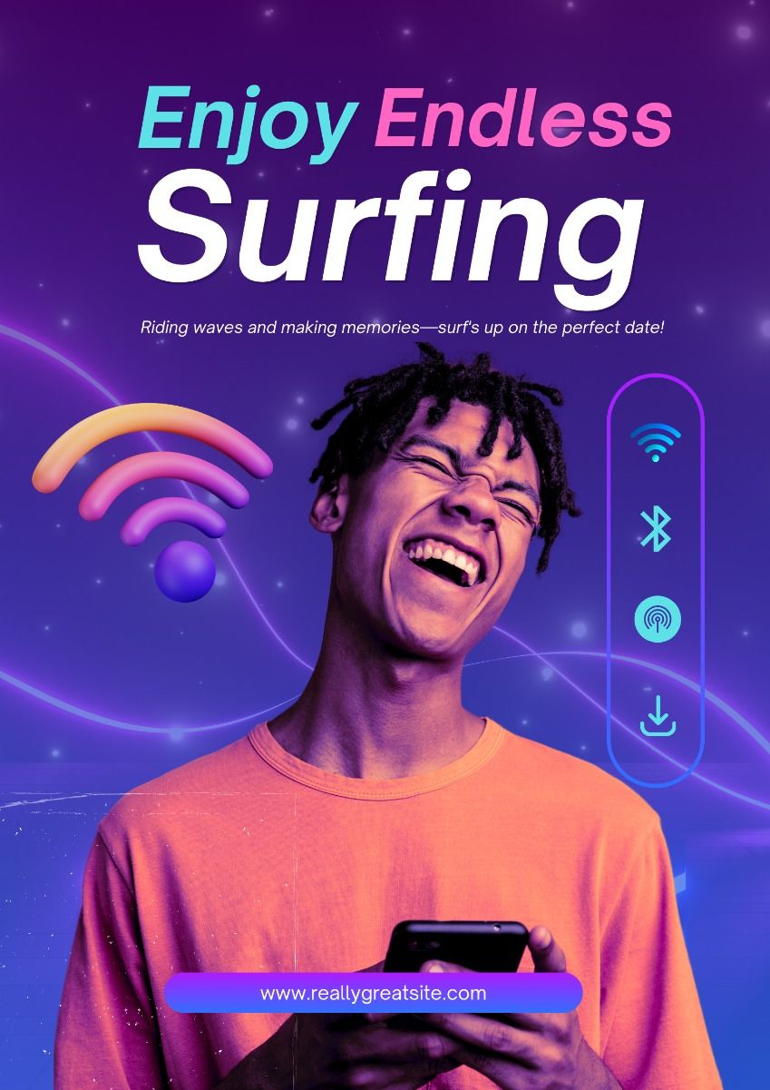 Purple and Blue Illustrated Internet Services Poster