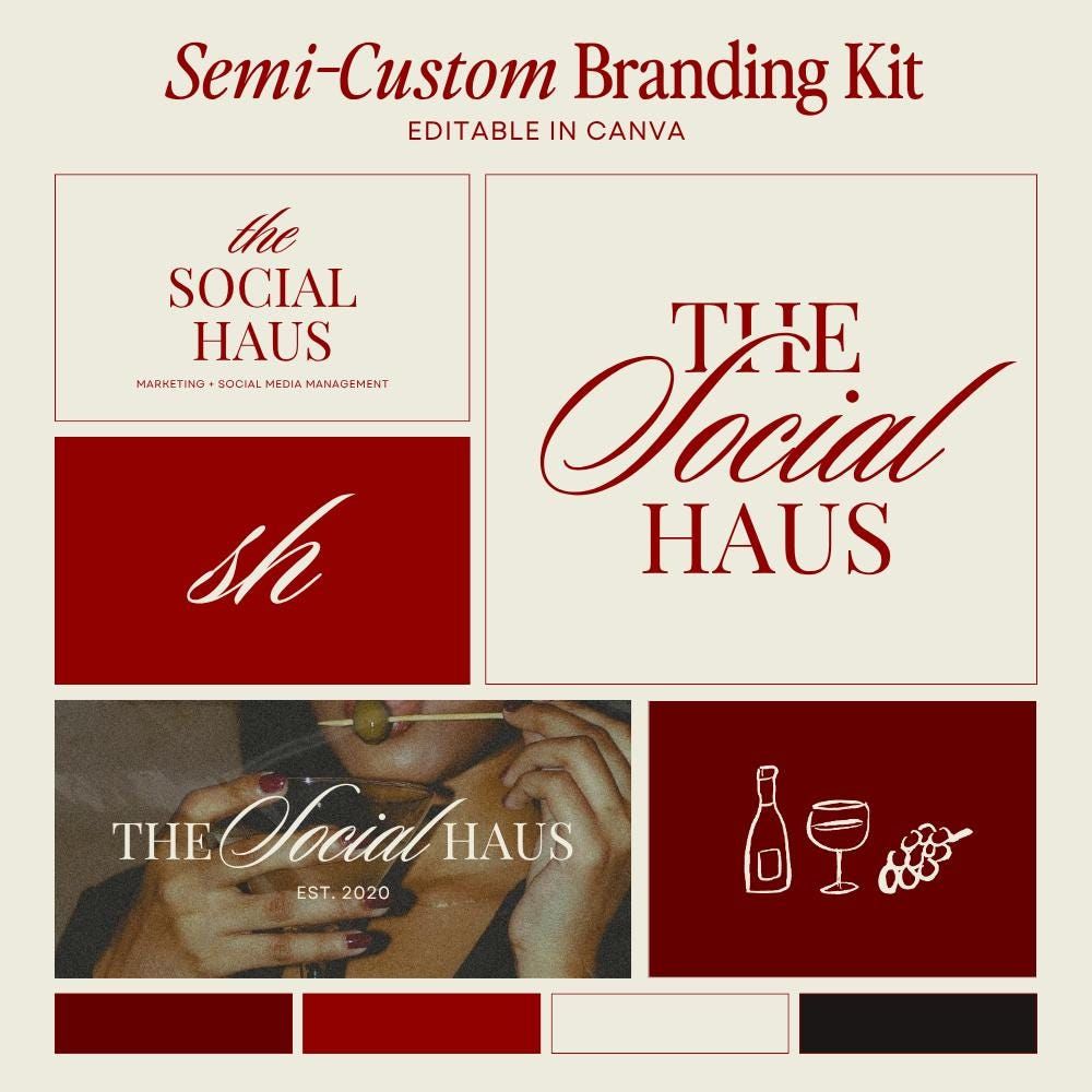 Kit de marque de luxe audacieux : logo, palette de couleurs, polices de caractères – éditable sur toile