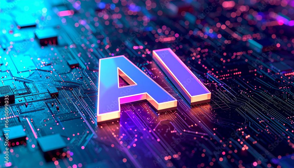 Artificial intelligence concept featuring the ai letters on a circuit board with a futuristic