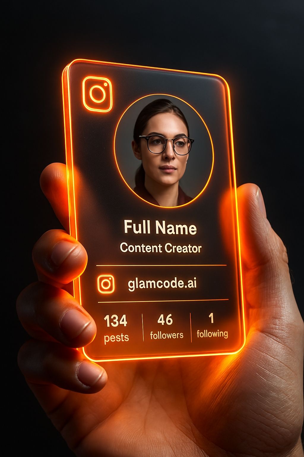 Futuristic Instagram Profile Card Concept in Neon Glass