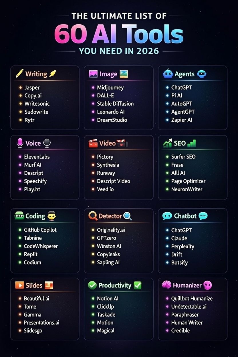 Top 60 Essential AI Tools for 2026: The Ultimate Productivity Directory