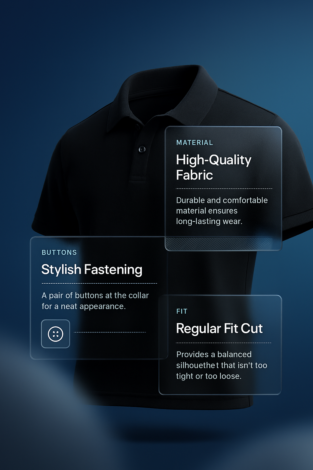 Realistic Black Polo Shirt Mockup with Stylish Features