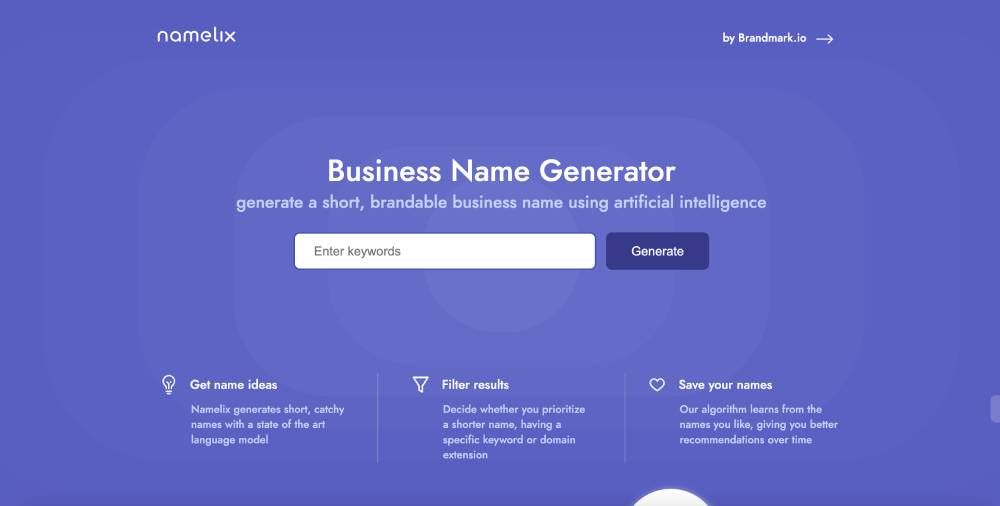 Namelix AI – Best AI tools for Startup Tools