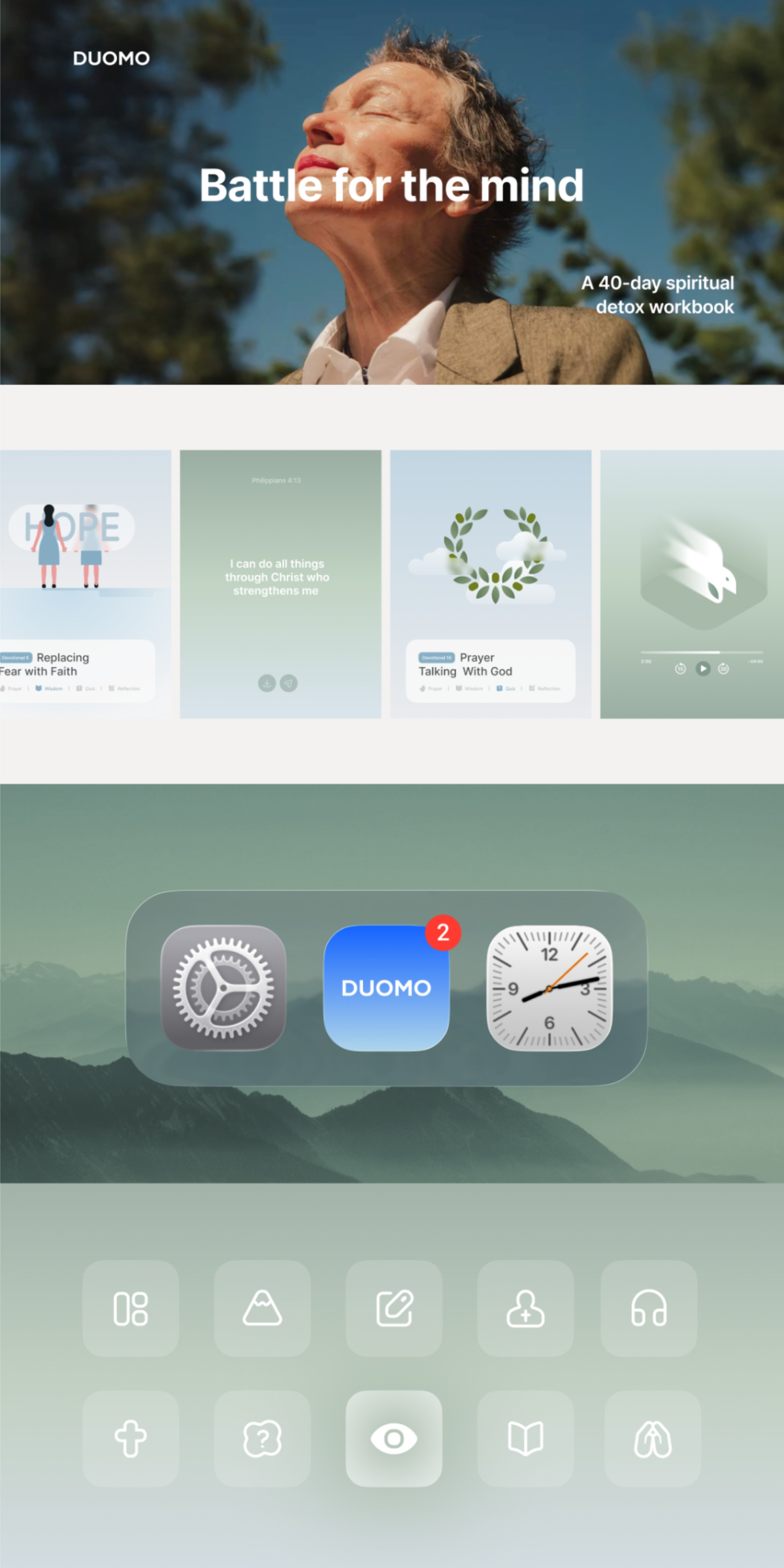 Duomo App. Brand identity for a modern Bible study experience.   By Mykyta Pluzhko & Olena Nikulina