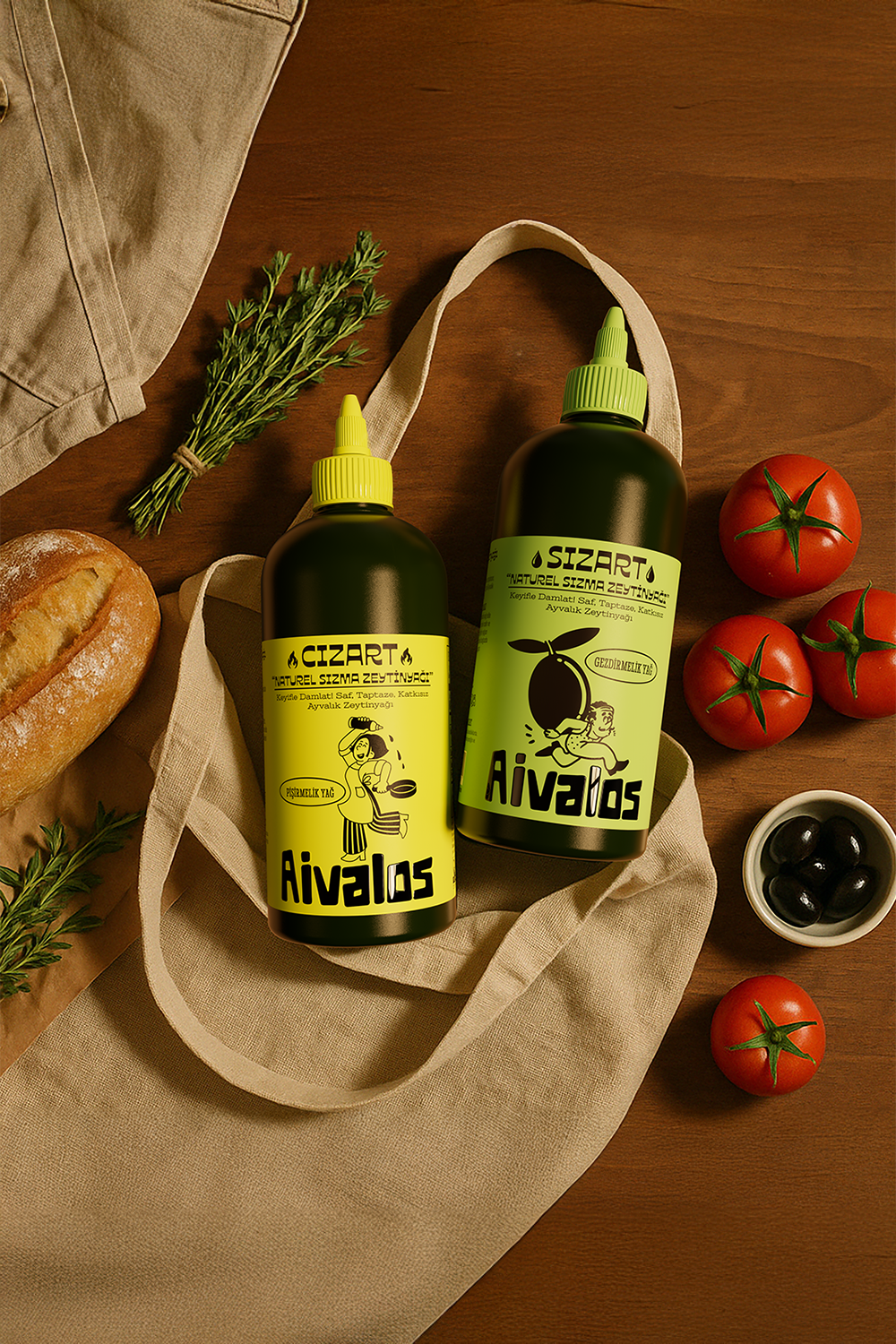 Aivalos Tote Setup | AI Scene & 3D Bottle Render by Joint Design Lab