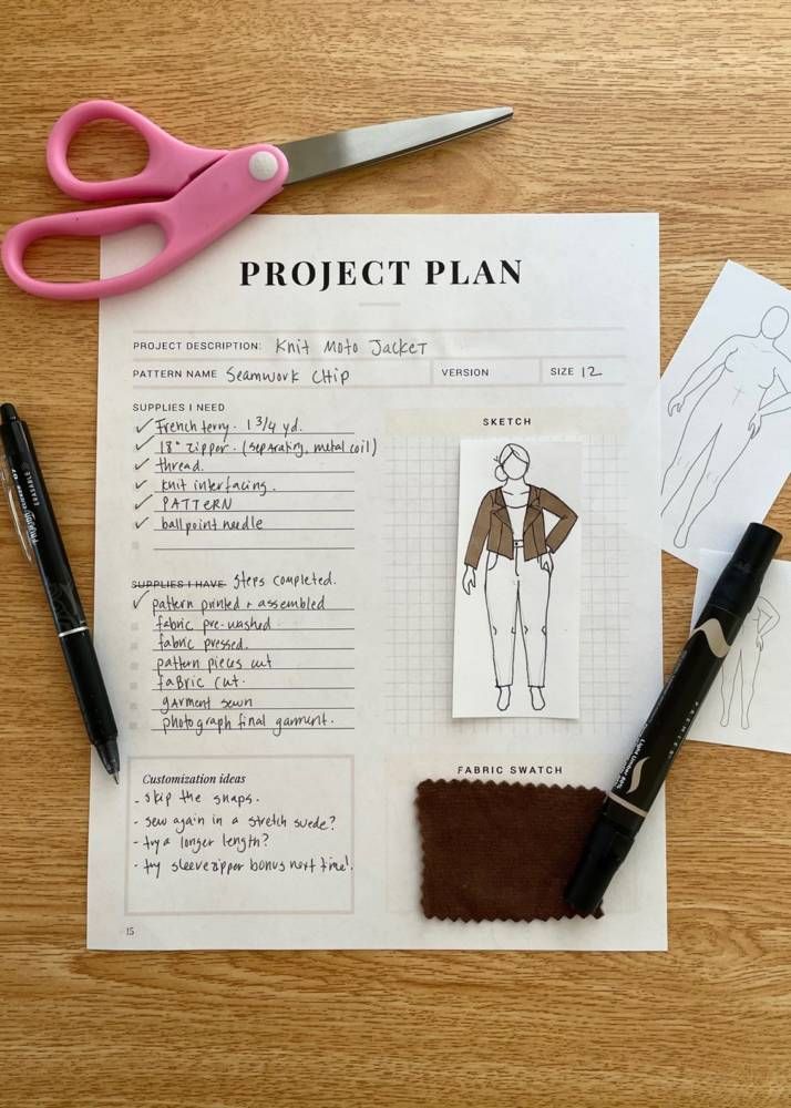 Seamwork Sewing Planner + MyBodyModel custom fashion croquis sketch (ft Chip moto jacket)