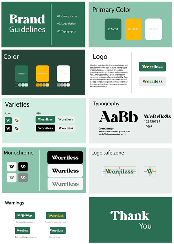 Worriless Project UI/UX Design by Mehdi Guinoubi: Visual & Brand Guidelines