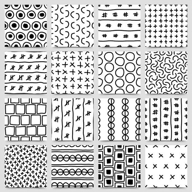 Collection of continuous patterns in hand-drawn ink.