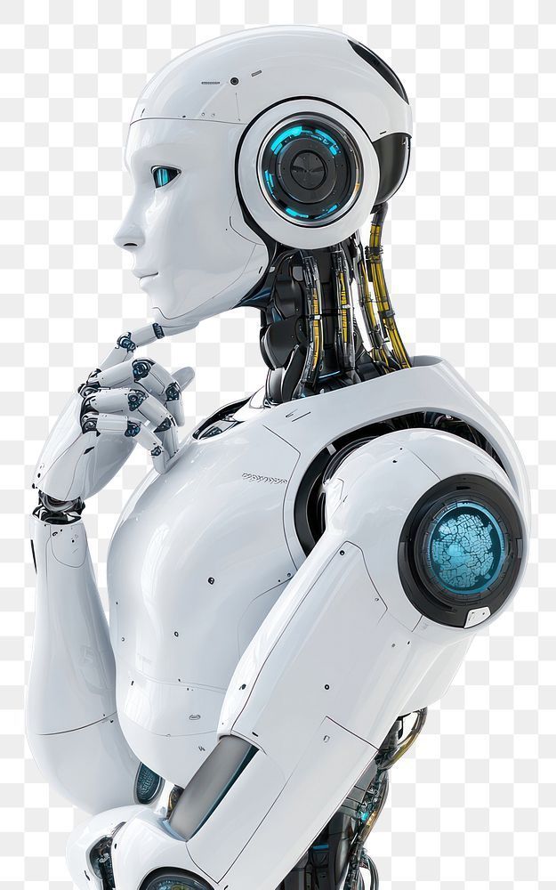 Premium AI Robot Thinking PNG – Futuristic Tech & Artificial Intelligence Design