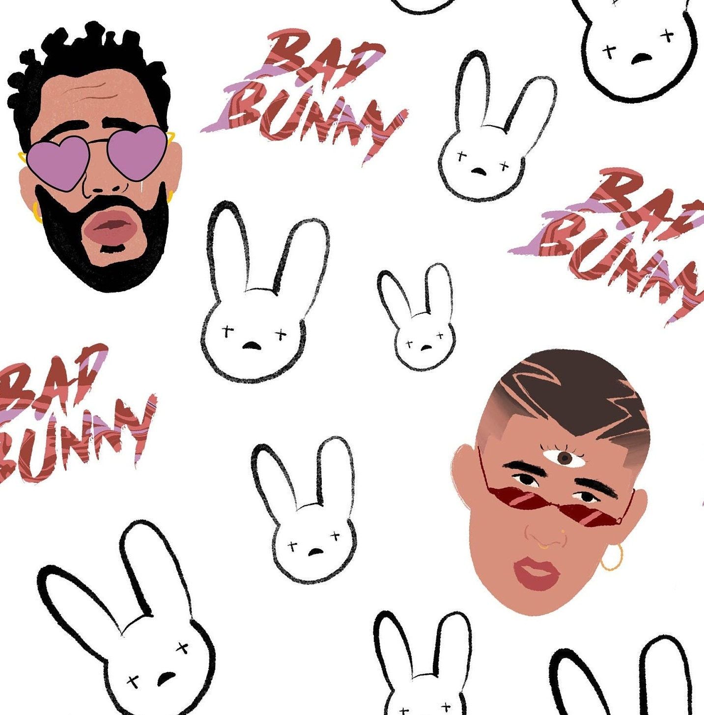 Fichier JPEG sans couture Bad Bunny, papier numérique, usage commercial, conception de tissu