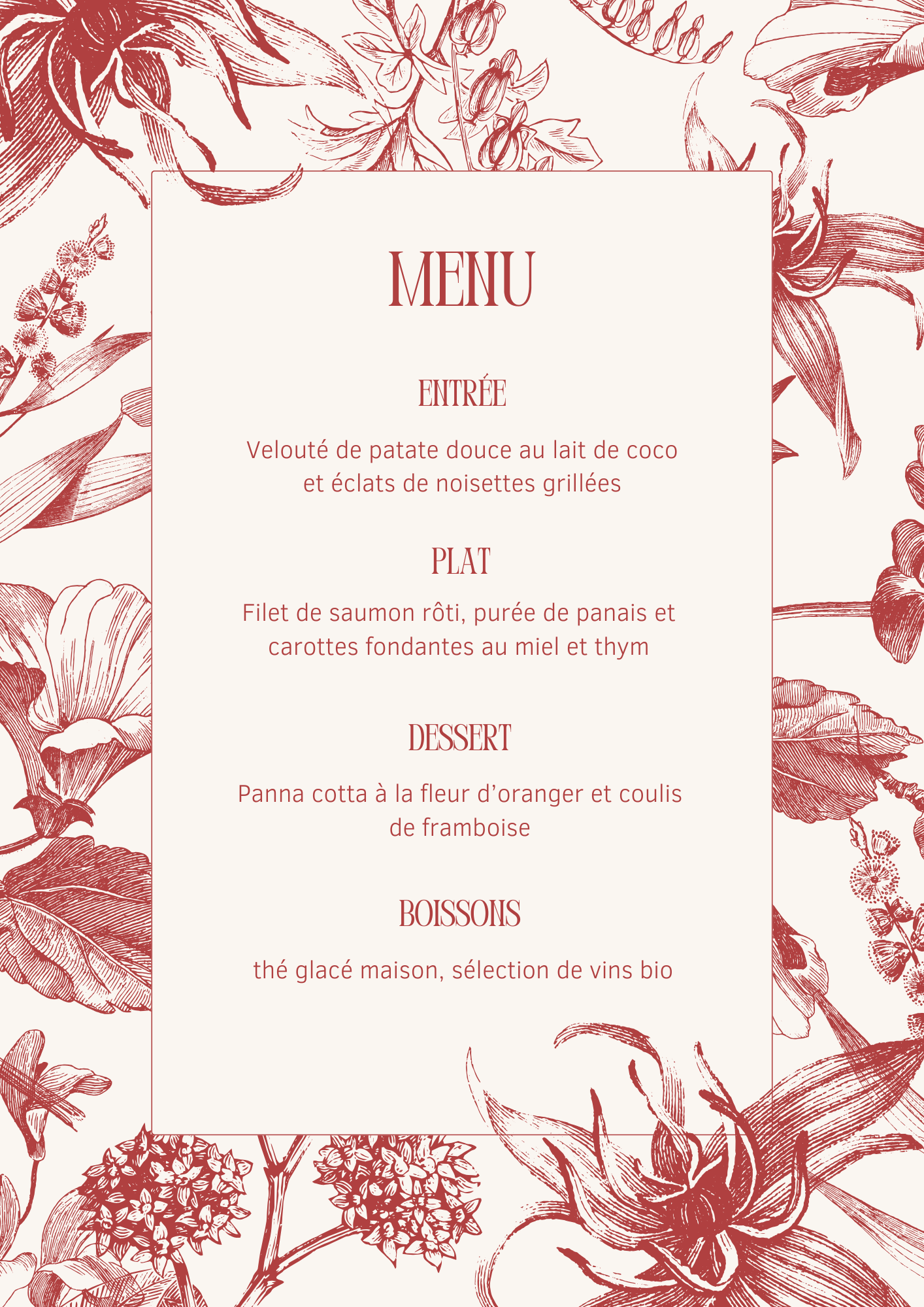 Menu vintage illustré – Design raffiné pour restaurant, traiteur ou événement