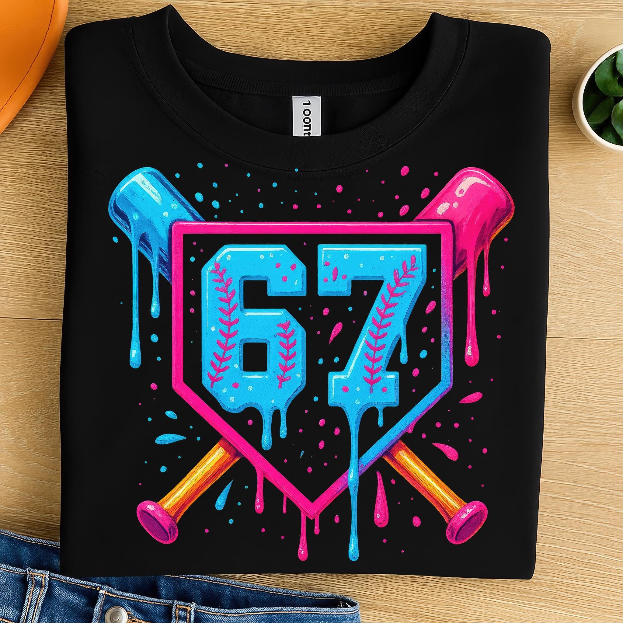 67 cliparts PNG de baseball – Numéro néon dégoulinant avec chauves-souris et motif de plaque d’immatriculation pour t-shirts, tasses, sublimation, impression DTF