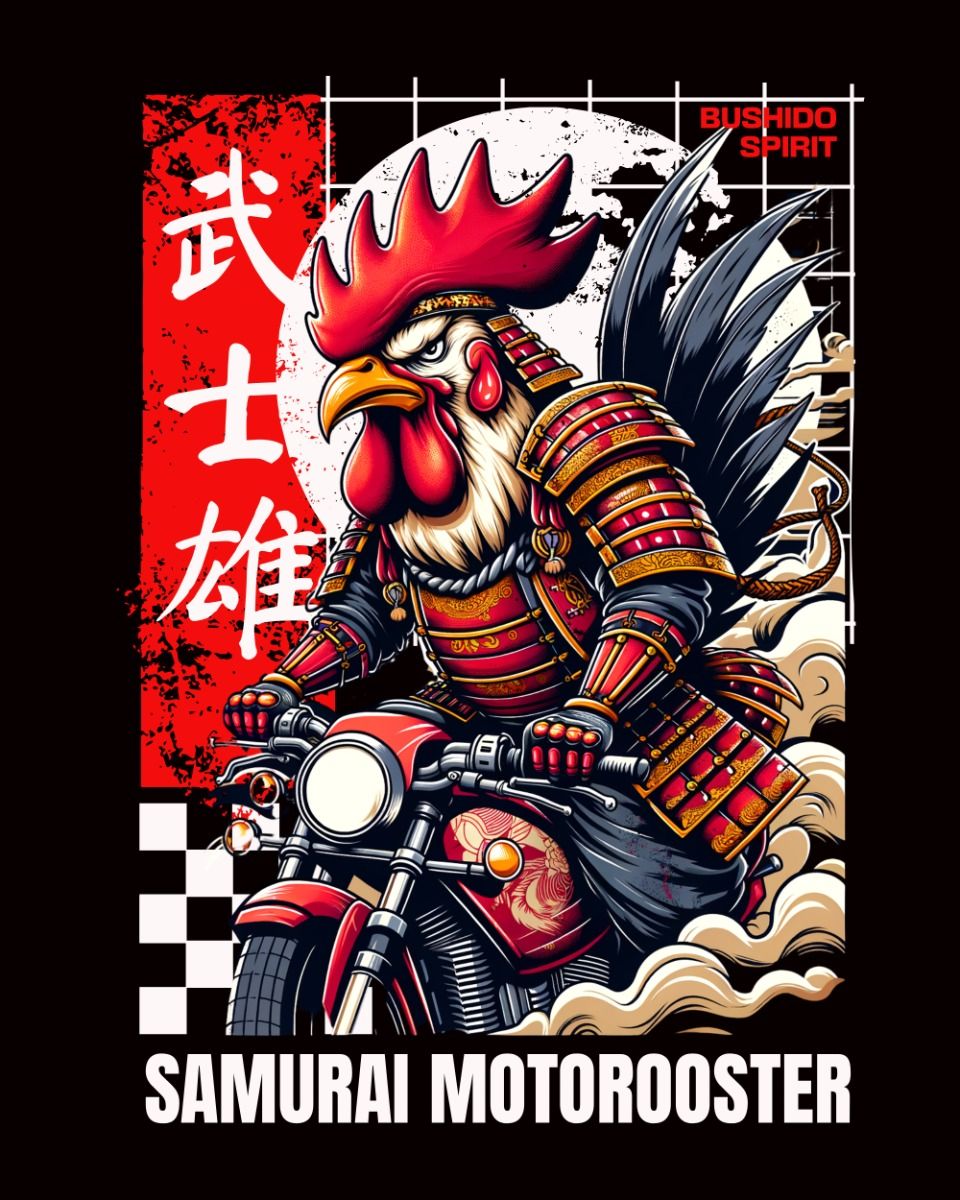 Editablev Samurai Moto Rooster Design Template