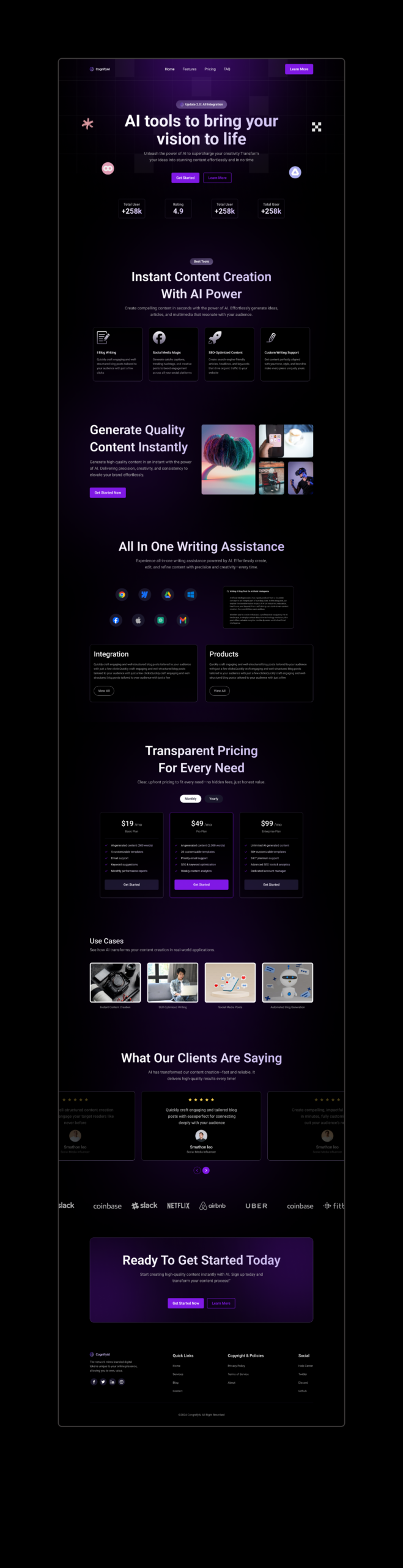 AI Technology Company Landing Page Design