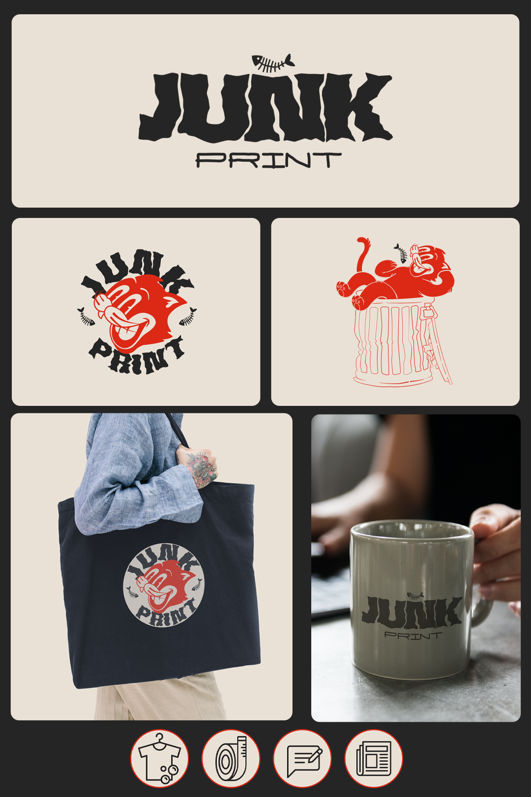 Streetwear Branding for Junk Print – Logo & Mascot Design with Retro Vibes